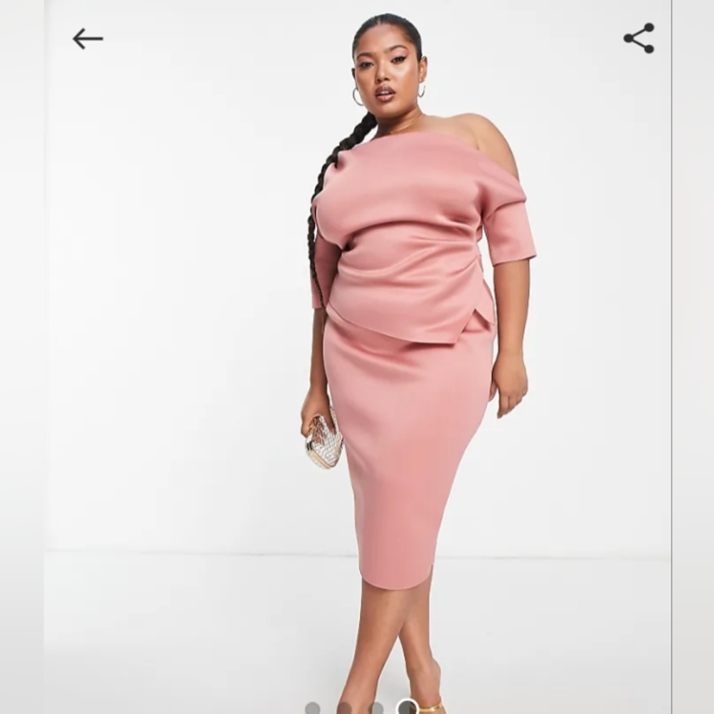 Asos Curve Wrap skirt pencil midi dress. Muted Pink